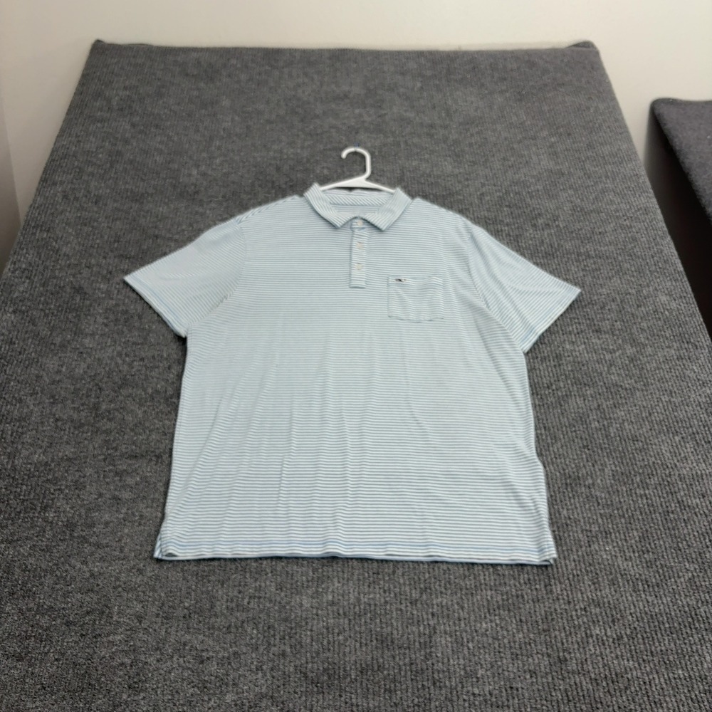 Vineyard Vines Edgartown Polo Mens L Blue Pima Cotton Striped Preppy Casual